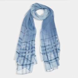 Burberry Blue Checked Chiffon Scarf