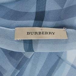 Burberry Blue Checked Chiffon Scarf