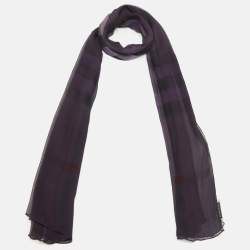 Burberry Purple Checked Chiffon Scarf