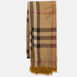 Burberry Yellow Ochre Check Logo Print Modal & Cashmere Stole 