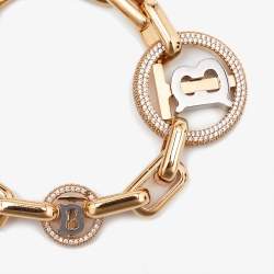 Pre Owned Burberry Gold TB Monogram Crystals Two Tone Bracelet M
