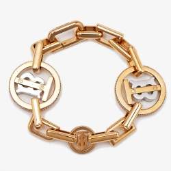 Pre Owned Burberry Gold TB Monogram Crystals Two Tone Bracelet M