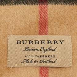 Burberry Beige Checked Cashmere Fringed Scarf