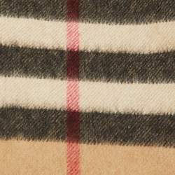 Burberry Beige Checked Cashmere Fringed Scarf