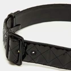 Burberry Black Quilted Patent Leather Buckle Belt 85CM