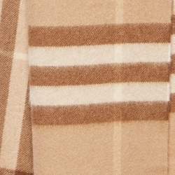 Pre Owned Burberry Camel Brown Classic Check Cashmere Fringed Muffler 