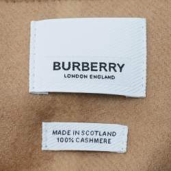Pre Owned Burberry Camel Brown Classic Check Cashmere Fringed Muffler 