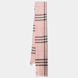 Burberry Ash Rose Pink Giant Check Gauze Wool and Silk Stole 