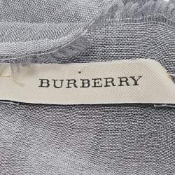 Burberry Blue/Grey Checked Raw Edge Scarf 
