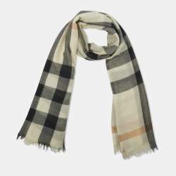 Burberry Beige Giant Check Wool and Silk Scarf
