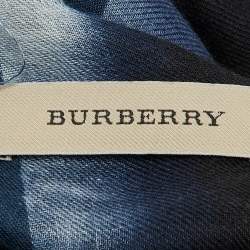 Burberry Blue Checked Silk Scarf