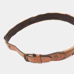Burberry Brown/Beige Housecheck Canvas and Leather Buckle Belt 90CM