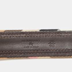 Burberry Brown/Beige Housecheck Canvas and Leather Buckle Belt 90CM