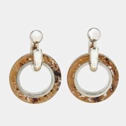 Burberry Caramel Marbled Resin SilverTone Double Grommet Earrings