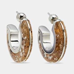 Pre Owned Burberry Caramel Marbled Resin Silver Tone Grommet Earrings