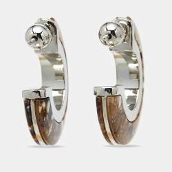 Pre Owned Burberry Caramel Marbled Resin Silver Tone Grommet Earrings