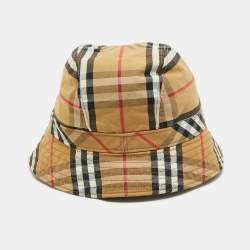 Pre Owned Burberry Beige Nova Checked Cotton Panama Hat S