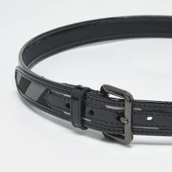 Pre Owned Burberry Black Beat Check Coated Canvas and Patent Leather Buckle Belt 90 CM
