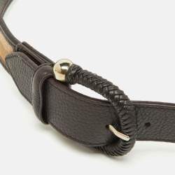 Pre Owned Burberry Beige/Dark Brown Beat Check Canvas and Leather Buckle Belt 95CM