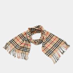Pre Owned Burberry Vintage Beige Nova Check Wool Fringed Muffler
