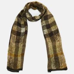 Pre Owned Burberry Green Checks Satin Silk Scarf
