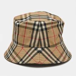 Pre Owned Burberry Brown Checks Cotton Blend Bucket Hat L