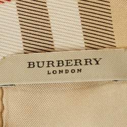 Pre Owned Burberry Beige Check Silk Satin Square Scarf