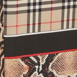 Pre Owned Burberry Beige Leopard & Snake Print Silk Checkered Scarf