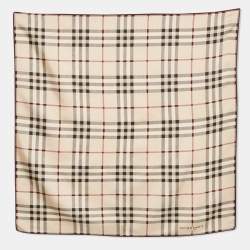 Pre Owned Burberry Beige Checked Silk Scarf