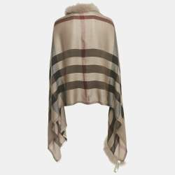 Pre Owned شال بربري كشمير بنقشة مربعات بورد فرو الثعلب بيج