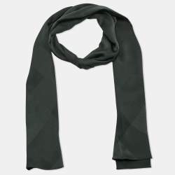 Pre Owned Burberry Dark Green Nova Check Jacquard Silk Stole