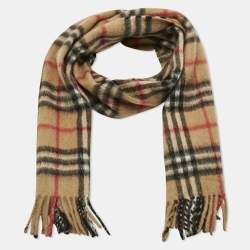 Pre Owned Burberry Vintage Brown Tartan Check Wool Fringed Muffler
