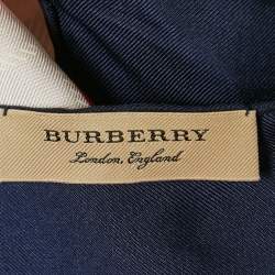 Pre Owned Burberry White/Blue Silk Archive Society Print Square Scarf