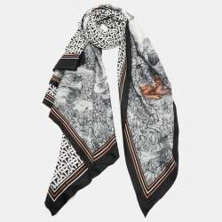 Pre Owned Burberry Black TB Monogram Silk Reversible Scarf