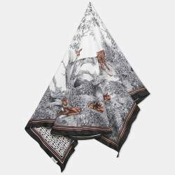 Pre Owned Burberry Black TB Monogram Silk Reversible Scarf