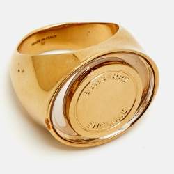 Pre Owned Burberry Resin Gold Tone Ring Size 52