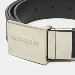 Pre Owned Burberry Dark Charcoal Check Coated Canvas Logo Plaque Buckle Belt 100 CM