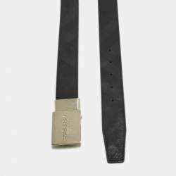 Pre Owned Burberry Dark Charcoal Check Coated Canvas Logo Plaque Buckle Belt 100 CM