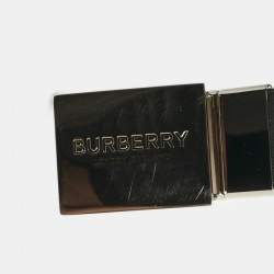 Pre Owned Burberry Dark Charcoal Check Coated Canvas Logo Plaque Buckle Belt 100 CM