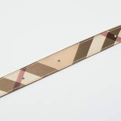 Pre Owned Burberry Beige Nova Check Coated Canvas Logo Plague Belt 100CM