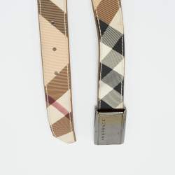 Pre Owned Burberry Beige Nova Check Coated Canvas Logo Plague Belt 100CM