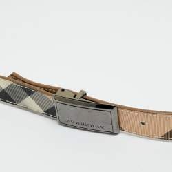 Pre Owned Burberry Beige Nova Check Coated Canvas Logo Plague Belt 100CM