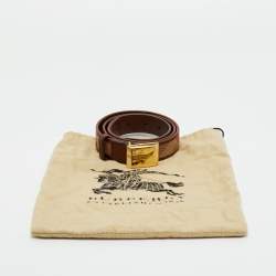 Pre Owned Burberry Brown House Check Canvas and Leather Logo Plague Belt 85CM