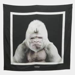 Pre Owned Burberry Black Gorilla Print Silk Square Scarf 