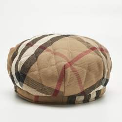Pre Owned Burberry Brown Nova Check Cotton Newsboy Hat L