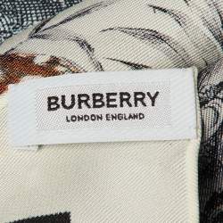 Pre Owned Burberry White Deer Montage Print Silk Square Scarf