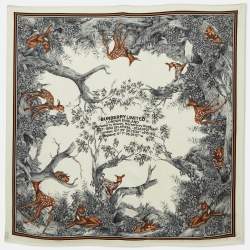 Pre Owned Burberry White Deer Montage Print Silk Square Scarf
