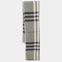 Pre Owned Burberry Monochrome Checked Silk Blend Stole 