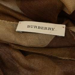 Pre Owned Burberry Brown Giant Check Metallic Silk Stole