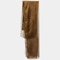 Pre Owned Burberry Brown Giant Check Metallic Silk Stole